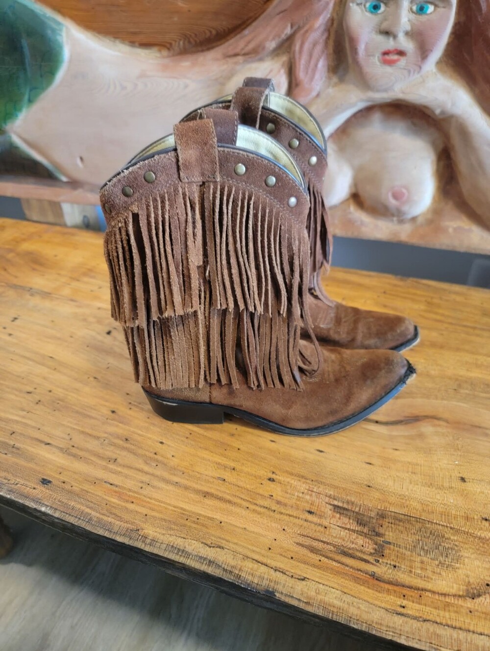 Girls Size 3 Shayanne Brown Leather  Double Fringe Cowgirl Western Boots